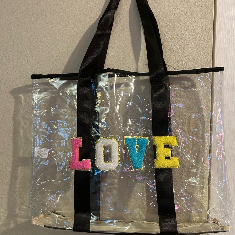 Transparent Tote Bag with matching wallet, Colorful 'LOVE' Design.